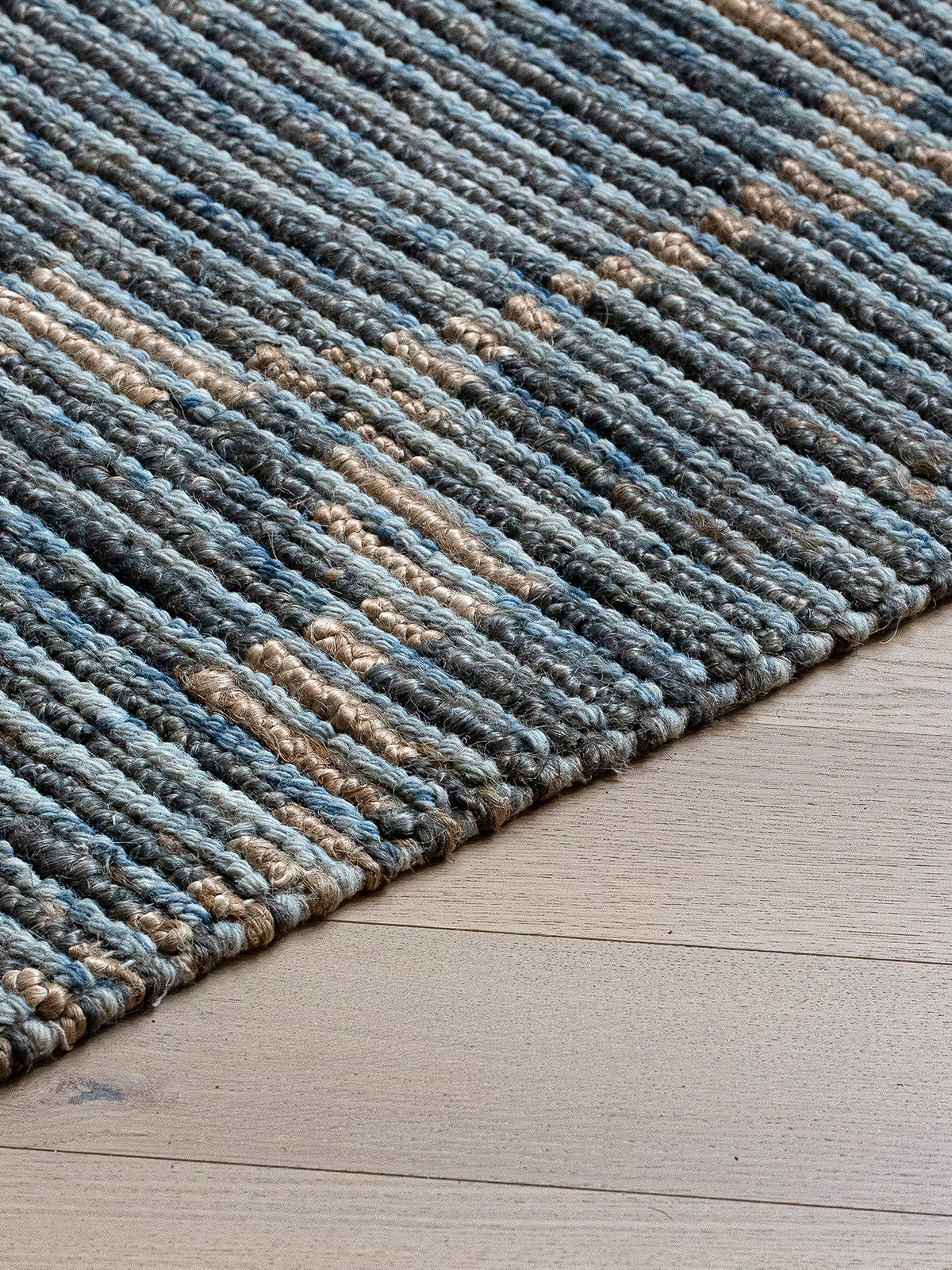 Handwoven wool-jute rug, blue