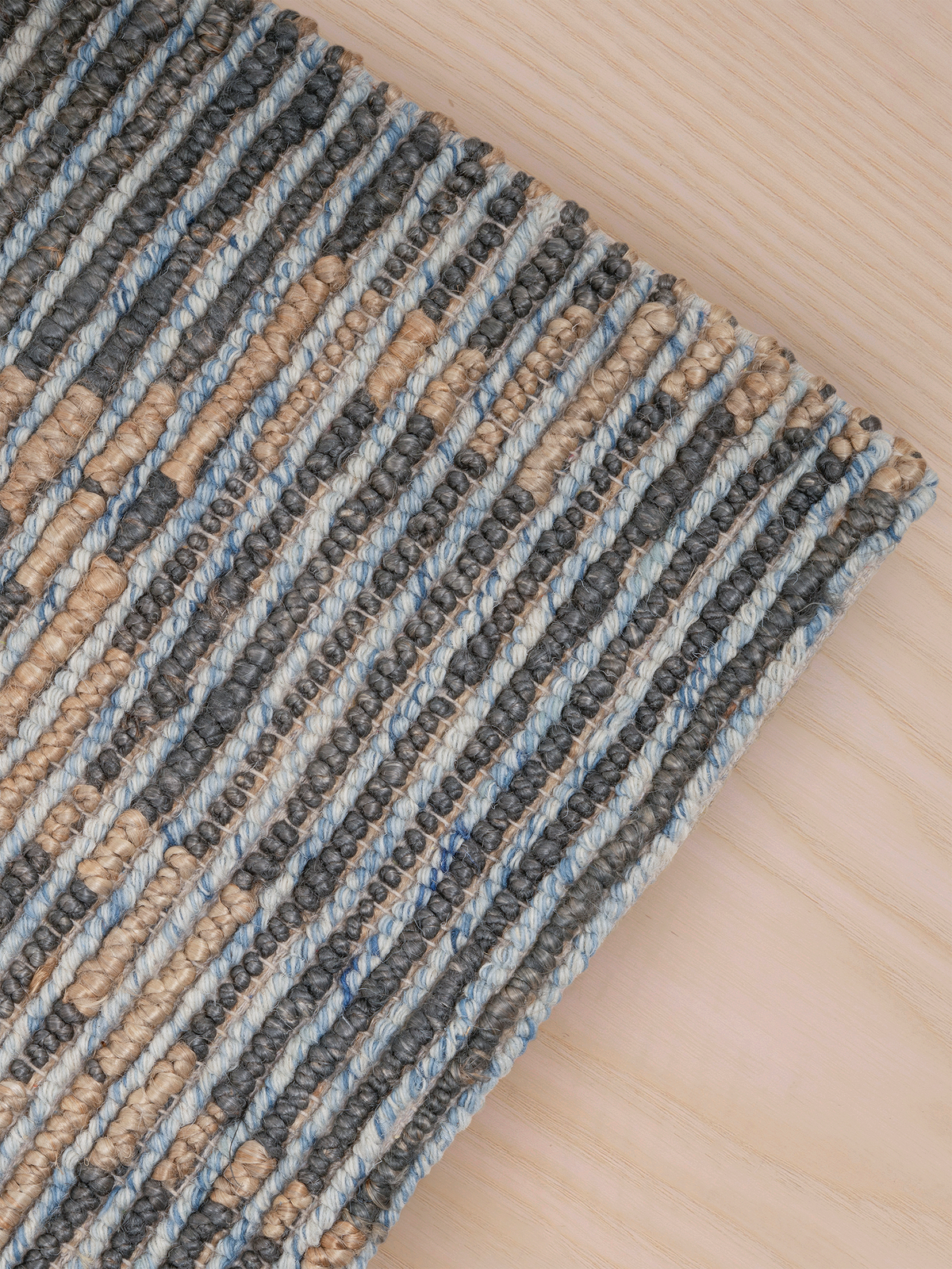 Handwoven wool-jute rug, blue