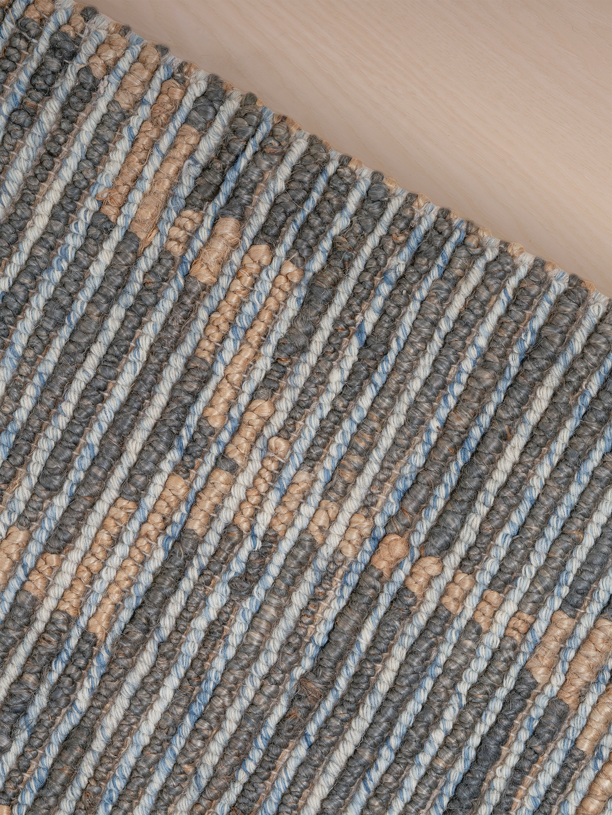Handwoven wool-jute rug, blue