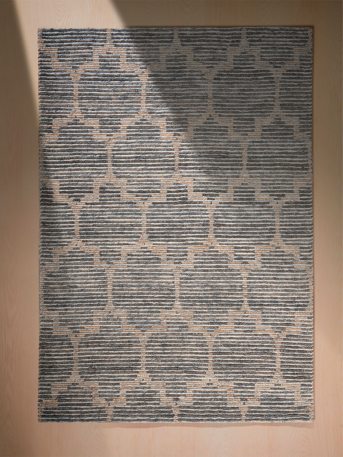 Handwoven wool-jute rug, blue