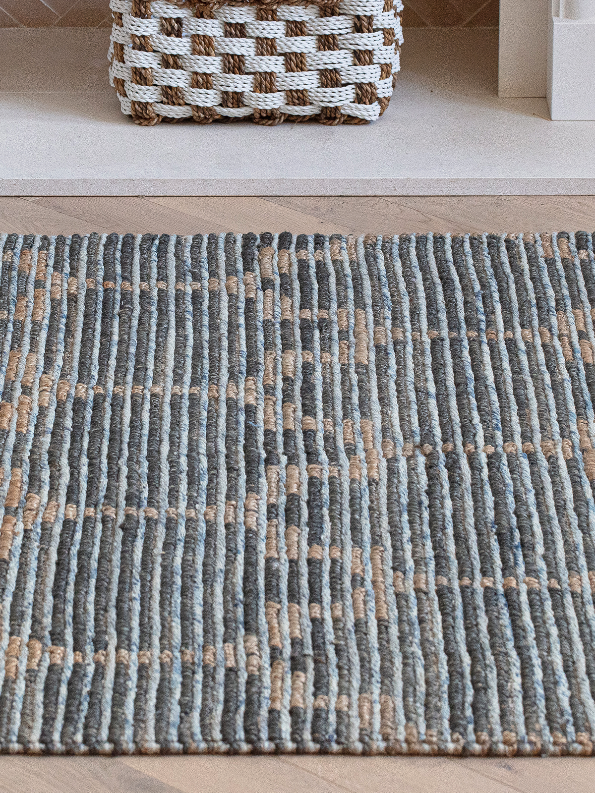 Handwoven wool-jute rug, blue